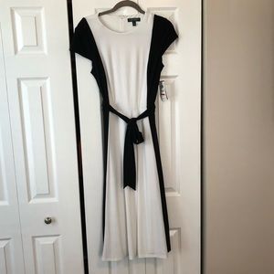 LAUREN Ralph Lauren Midi TieBelt B&W Dress Size 10